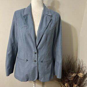 Vtg Angelsuede Of Luxury Polyester By Grais Blue Western Blazer Jacket Sz 12 USA